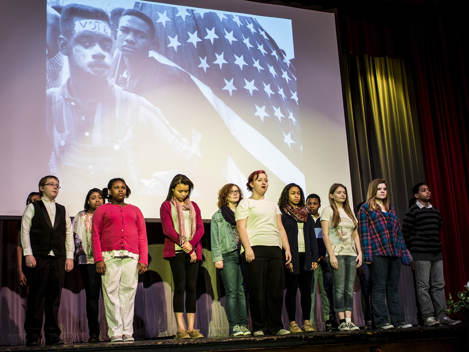 Photo by  Adam Hill Children at Alton Middle School sing “Swing Low, Sweet Chariot” at Alton Middle School’s Cultural Day event.