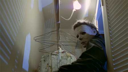 Photo from horrornews.net  Mike Meyers in the 1978 version of “Halloween” searching a closet for another victim.