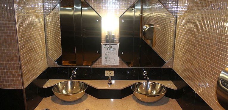 Hatheway restrooms feature a most modern look and automated sinks. (Photos by Brooke Lavite)