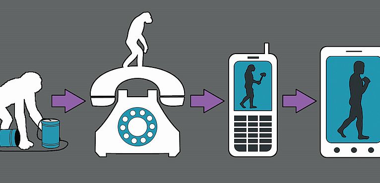 Original graphic by Karen Hancock, LC student graphic artist - "The Evolution of the Phone".