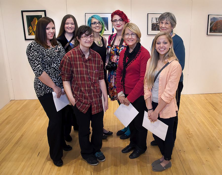 Photo by S. Paige Allen, Lewis and Clark Community College photographer<br > Students honored with awards at the Student Art Exhibition are (L to R): Alexis Heacox, Qynce Chumley, Eleanor Wright, Nicole Leith, Julia Johnson, Jeanne Meyer, Jill Gaines, and Carole Hillman.<br > The exhibit opened April 10 in the Hatheway Cultural Center Gallery, and will run through May 1. The public is invited to attend the exhibit to view the student artwork during gallery hours, which are from 10 a.m. to 4 p.m. Monday-Friday, and 10 a.m. to 2 p.m. on Saturdays. <br > https://www.flickr.com/photos/lewisandclarkcc/sets/72157651990457132/with/16551198723/