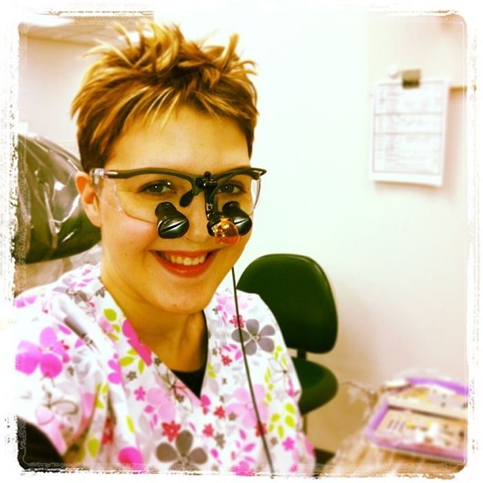 Photo submitted by Debbie Kelly Lauren Kelly models her dental loupes while in the clinic