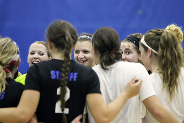Volleyball teams gets pumped before playing their first round of regionals against Lincoln College on Wednesday, Nov. 4, 2015 in the George C. Terry River Bend Arena. (All photos provided by L&C Flickr)