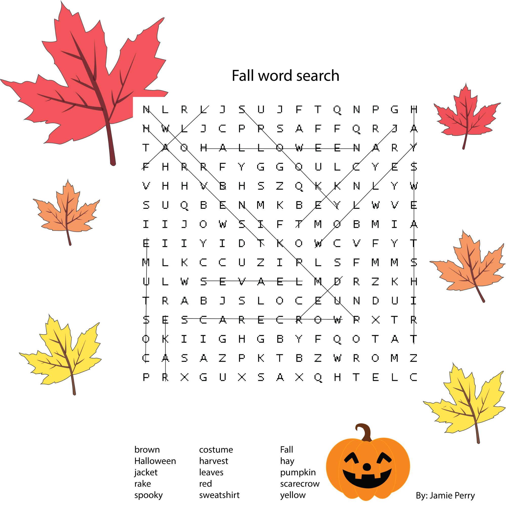 Fall Word Search Answers