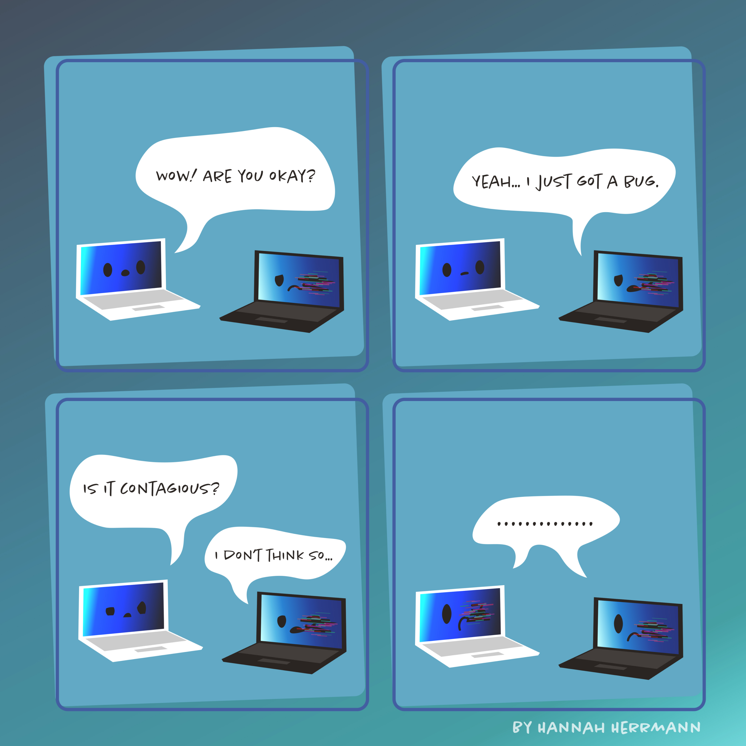 Comic of two laptops talking together