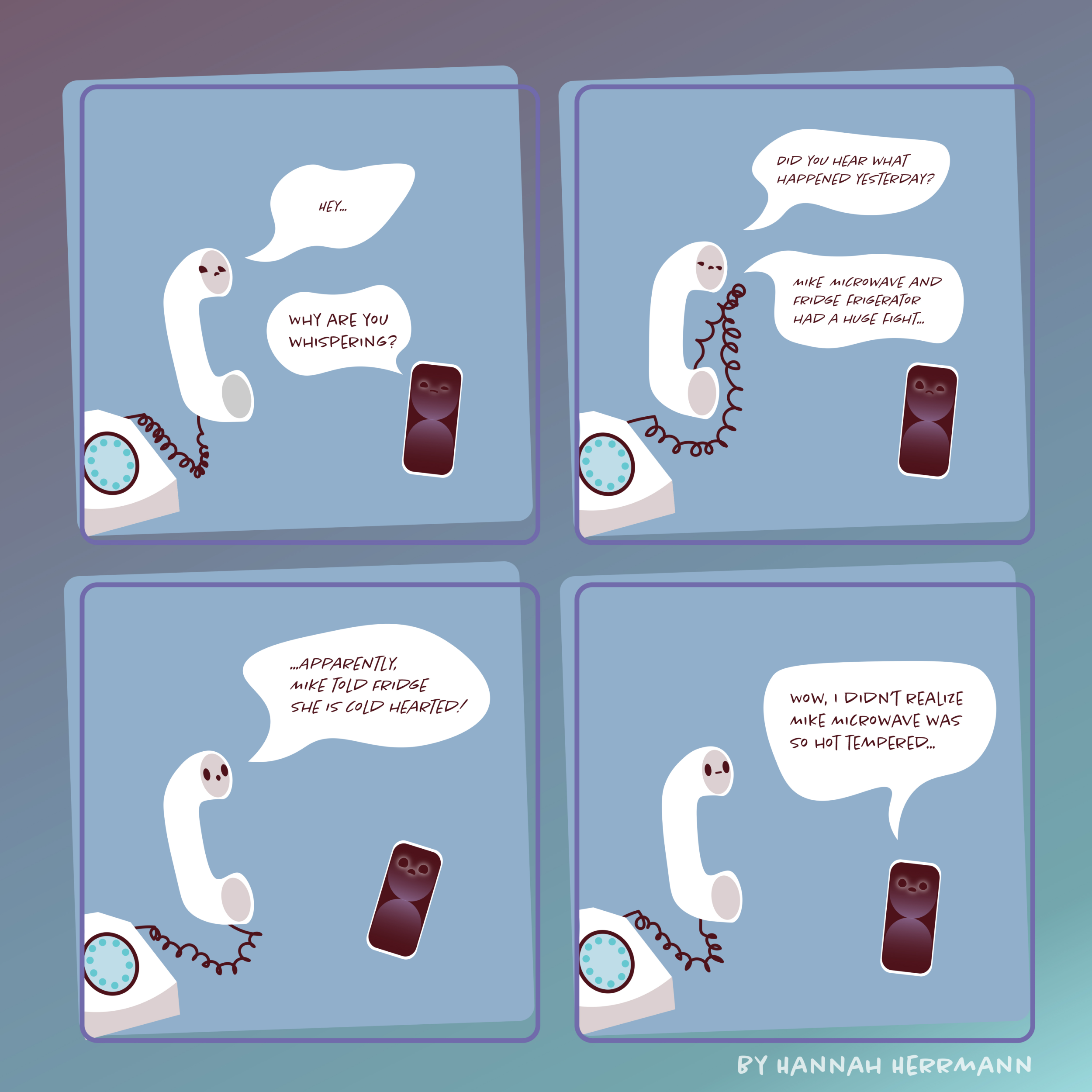 Comic of a land-line talking with cellphone