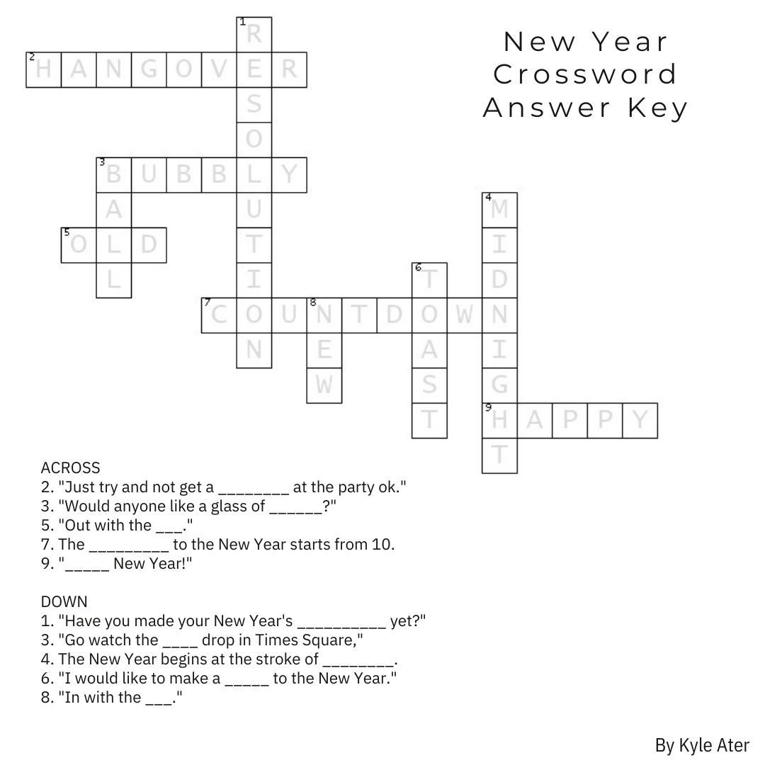 New Year Cross Word Answer Key