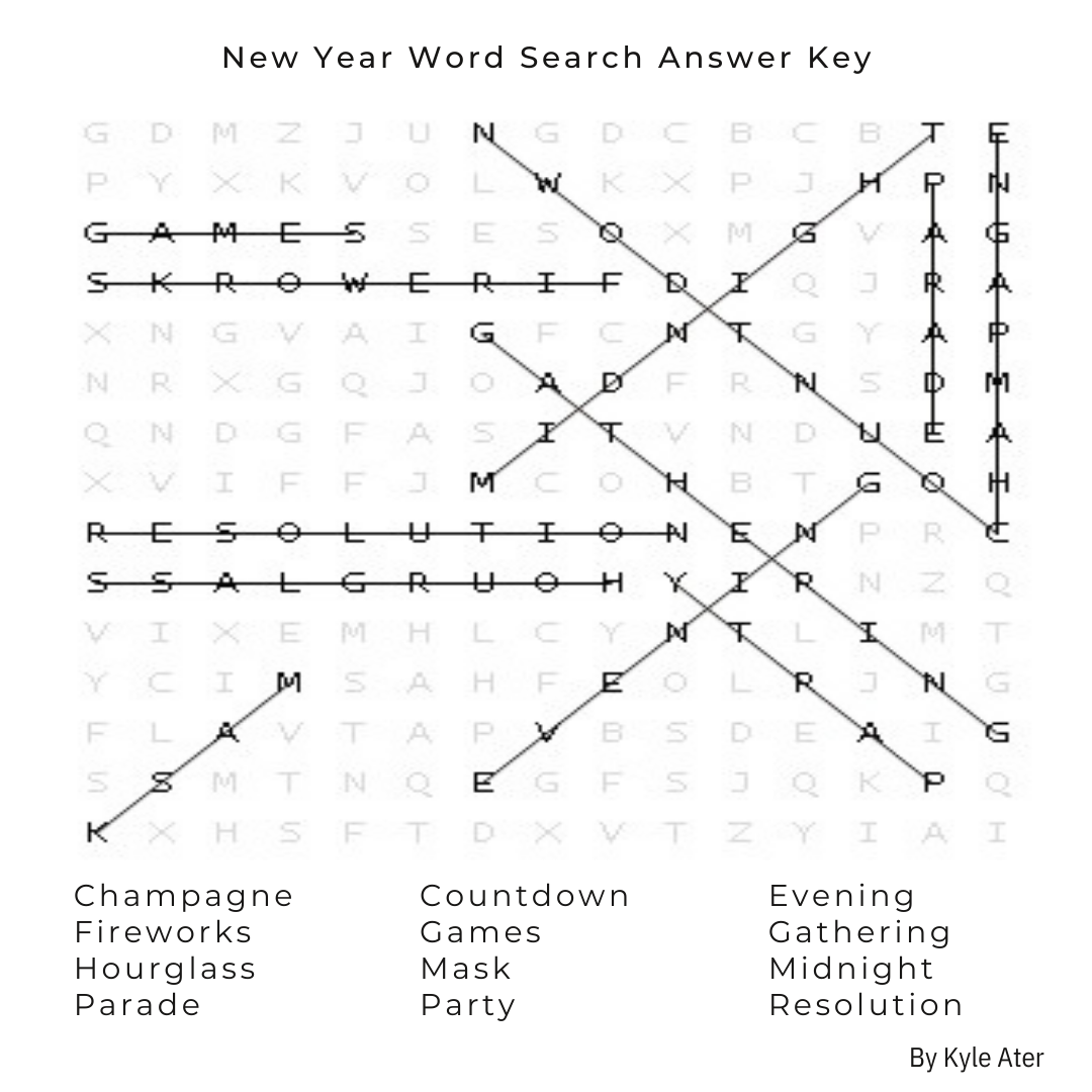 New Year Word Search Answer Sheet