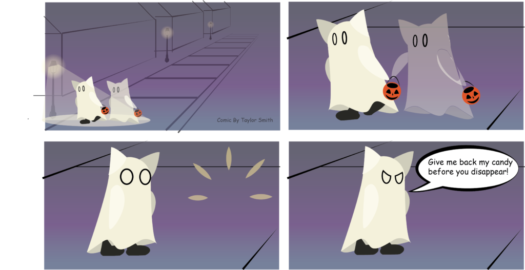 Halloween cat and ghost comic
