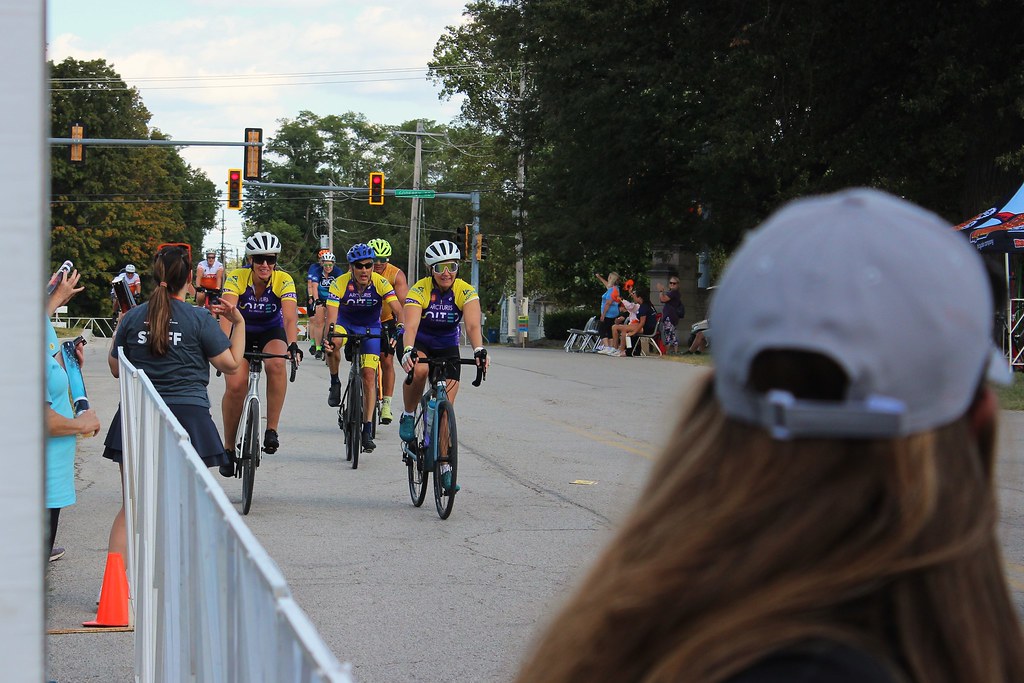 Cyclists participating in the Gateway Getaway event at Lewis and Clark Community College to raise money for people living with multiple sclerosis (MS).