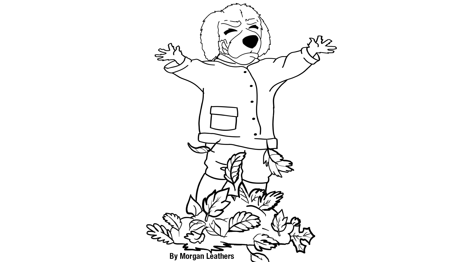 Image of LCCC's mascot, Blazer, playing in a pile of leaves.