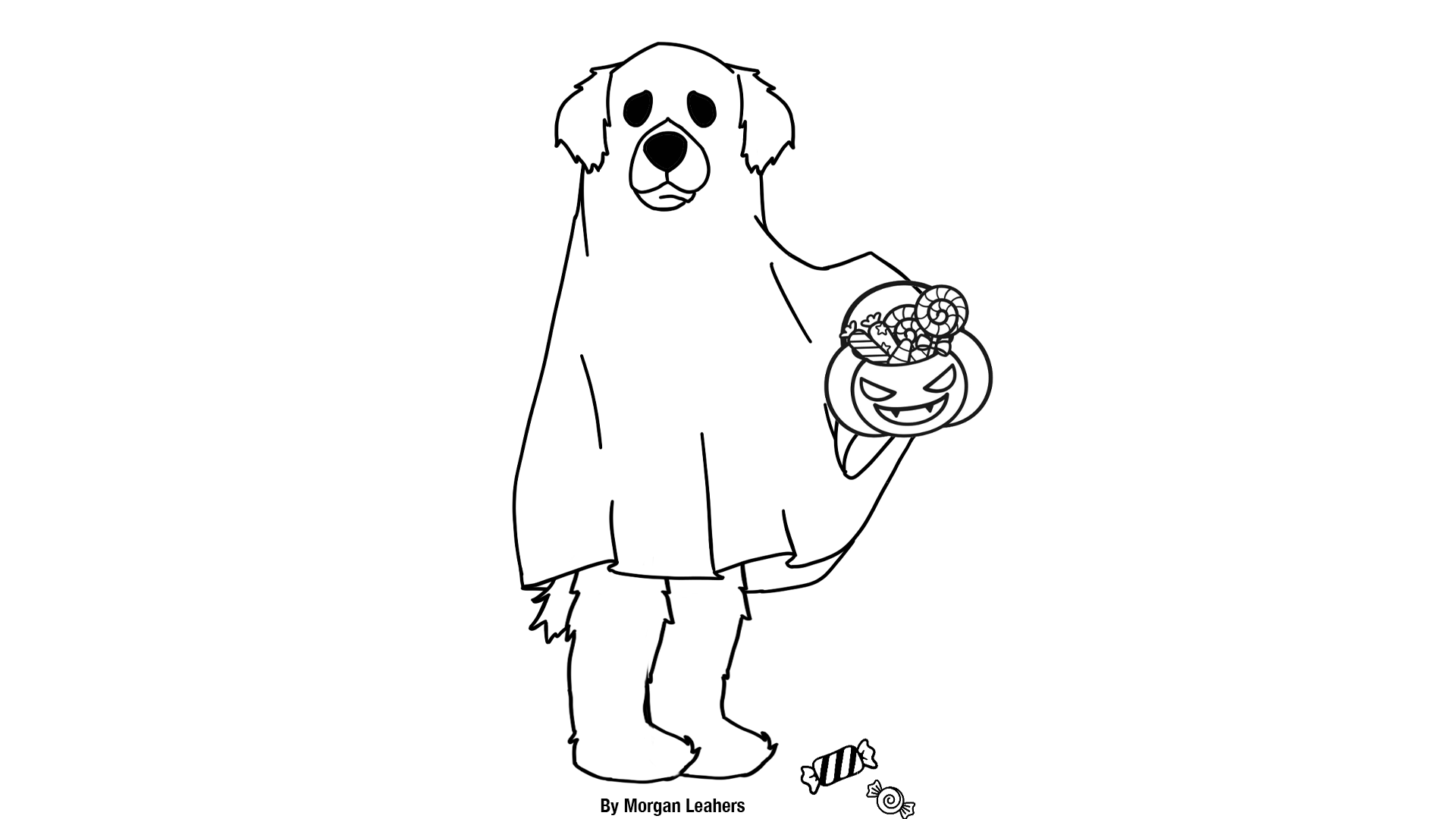 Image of LCCC's mascot, Blazer, going trick or treating while dressed as a ghost.