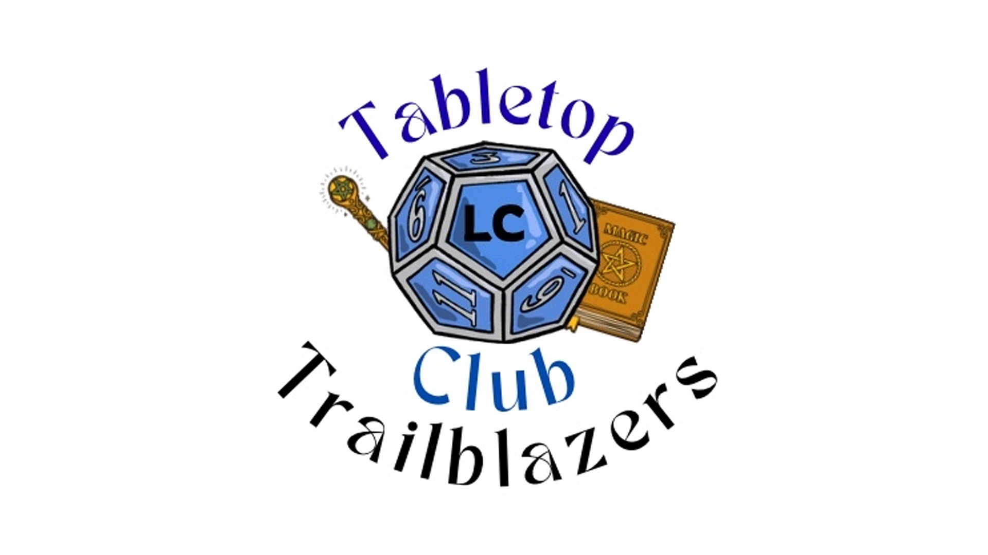 Graphic featuring a Dungeons & Dragons die with ‘LC’ on the top, surrounded by the text ‘Tabletop Trailblazers Club.