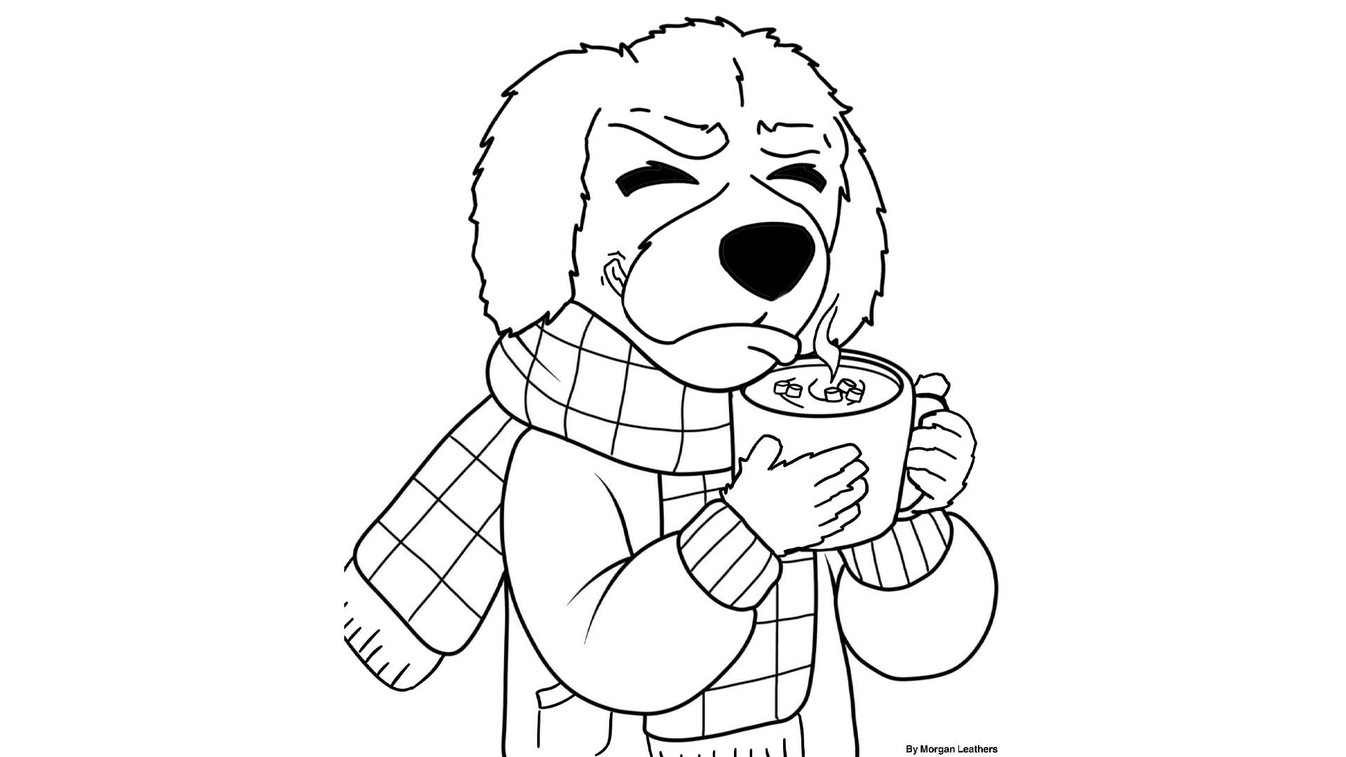 Illustration of Lewis and Clark community college's mascot, Blazer, wearing a jacket and scarf while holding a cup of hot cocoa.