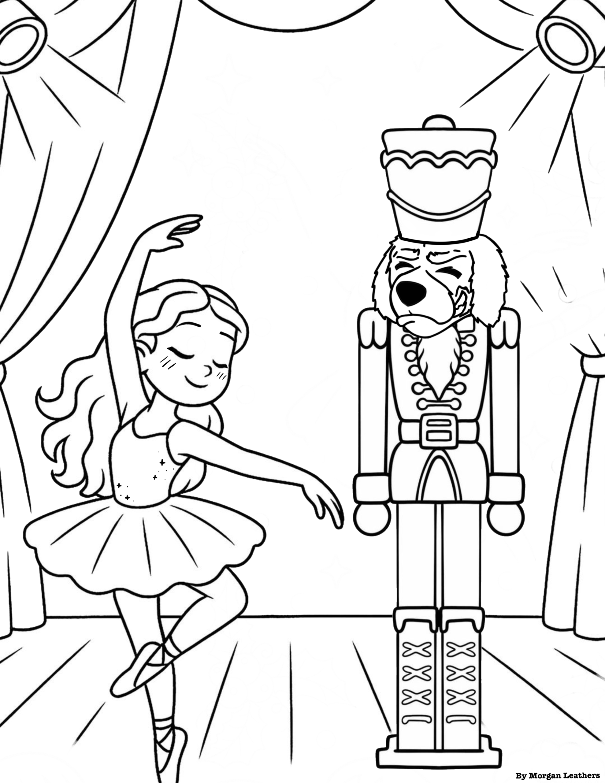 Coloring page of Blazer dressed as a nutcracker with a ballerina dancing beside him