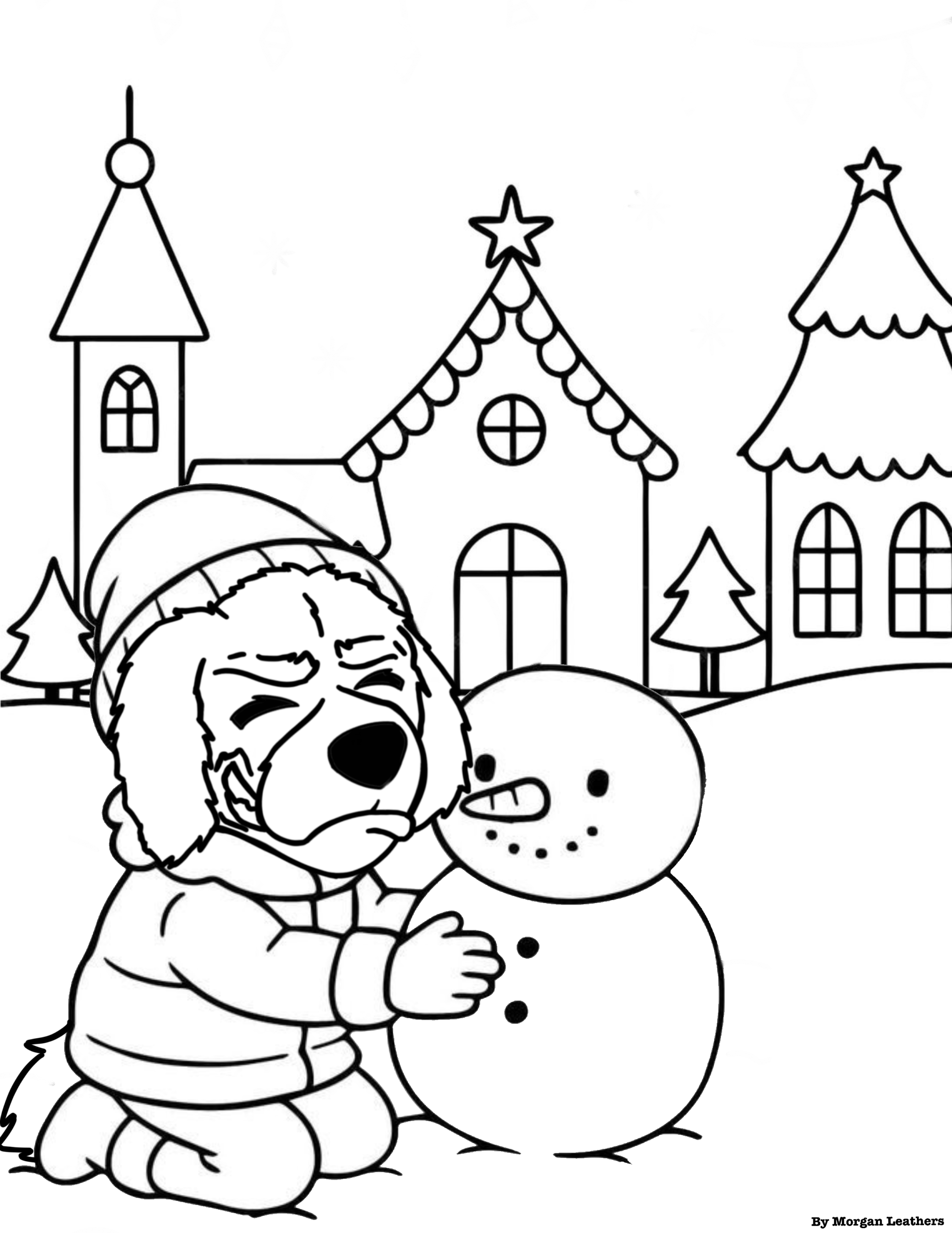 Coloring page of Blazer building a snowman in the snow