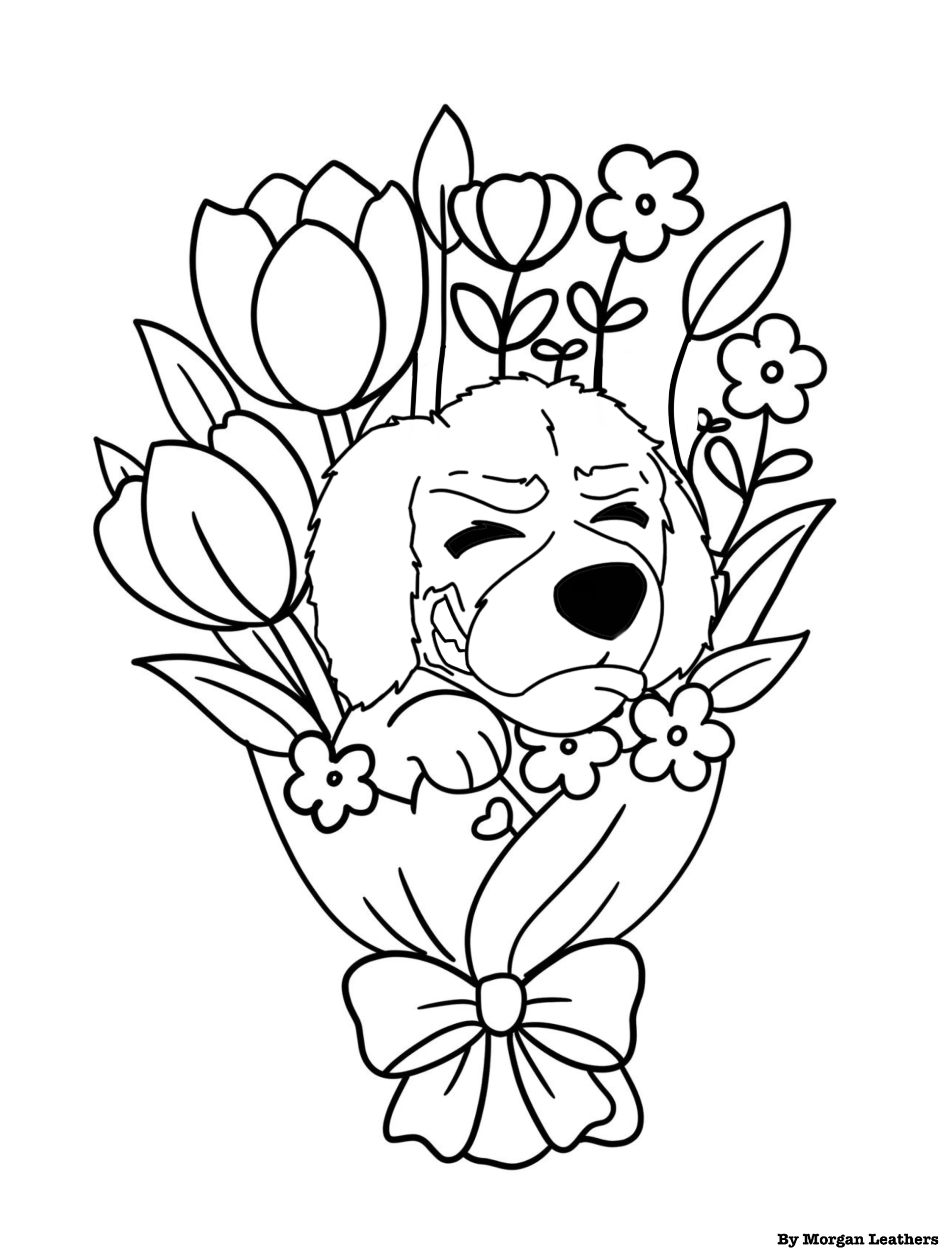 Coloring page of Blazer popping out of a bouquet of flowers