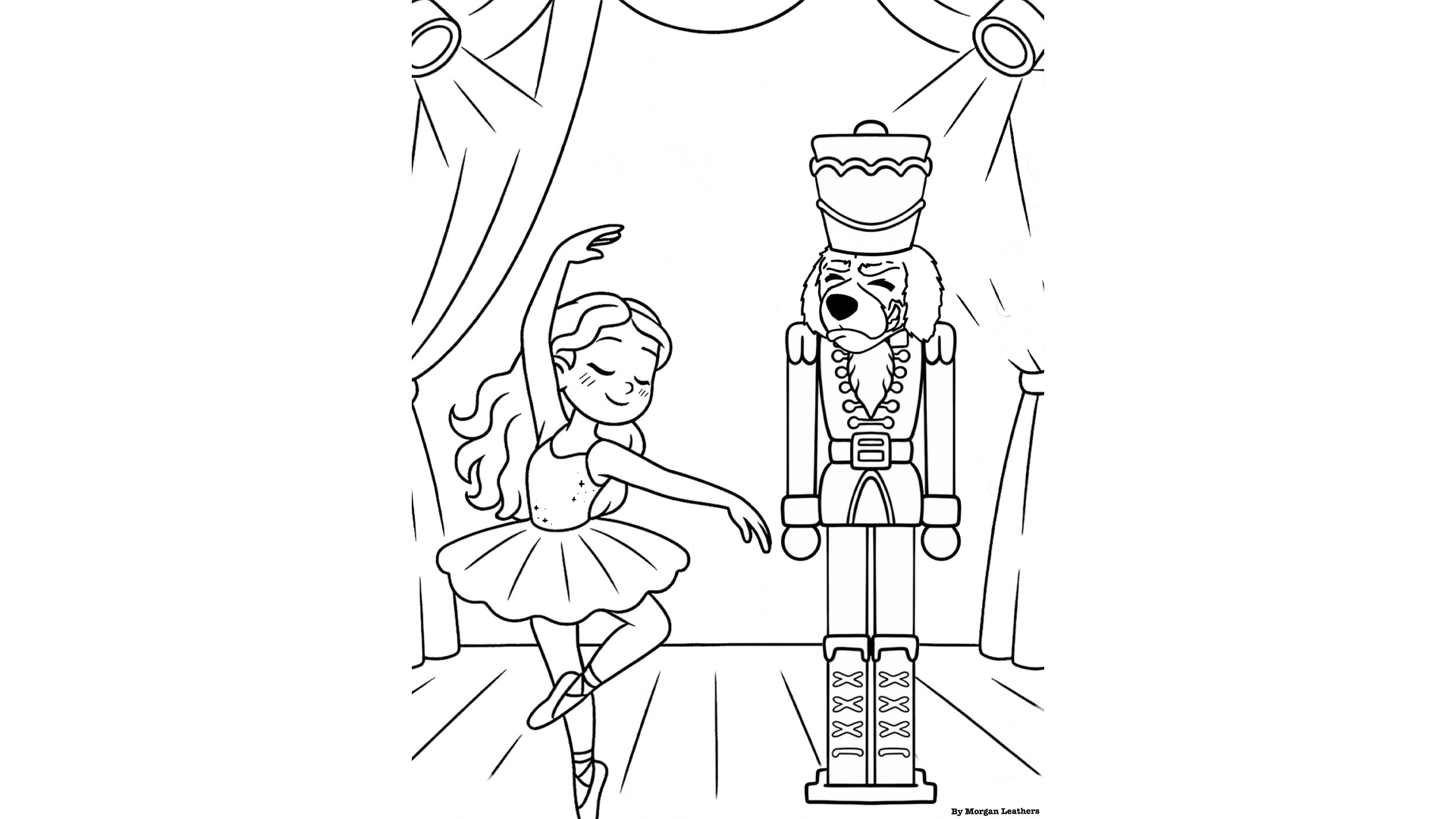 Coloring page of Blazer dressed as a nutcracker with a ballerina dancing beside him