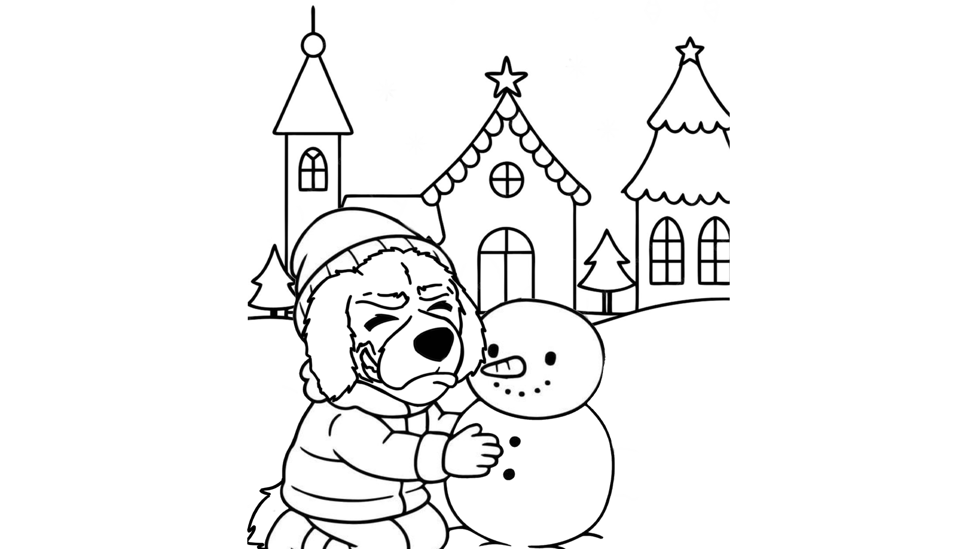 Coloring page of Blazer building a snowman in the snow