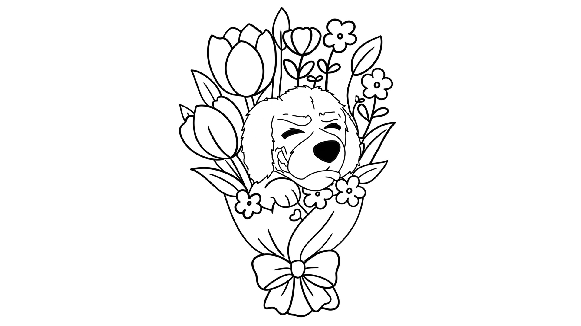 Coloring page of Blazer popping out of a bouquet of flowers